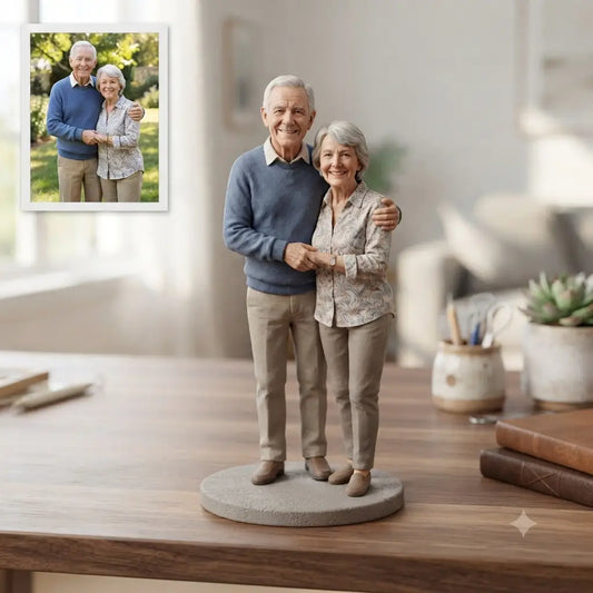 Custom Couple Figurine From Photo, Personalized 3D Statue, Handmade Wedding Anniversary Gift With Wood Base