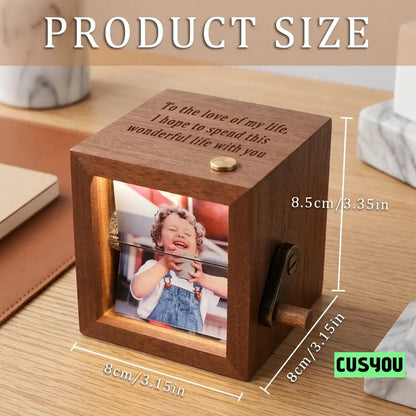 Personalized Photo Flipbook Animation Box, Custom Wooden Photo Book with Light Crank Picture Box Anniversary Birthday Wedding Creative Gifts