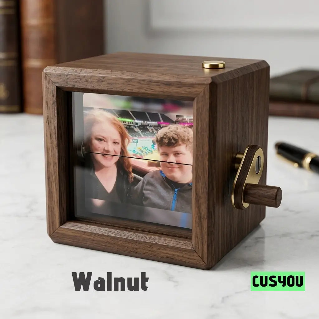 Personalized Photo Flipbook Animation Box, Custom Wooden Photo Book with Light Crank Picture Box Anniversary Birthday Wedding Creative Gifts