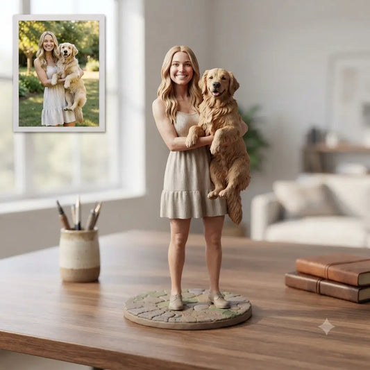 Custom Couple Figurine From Photo, Personalized 3D Statue, Handmade Wedding Anniversary Gift With Wood Base