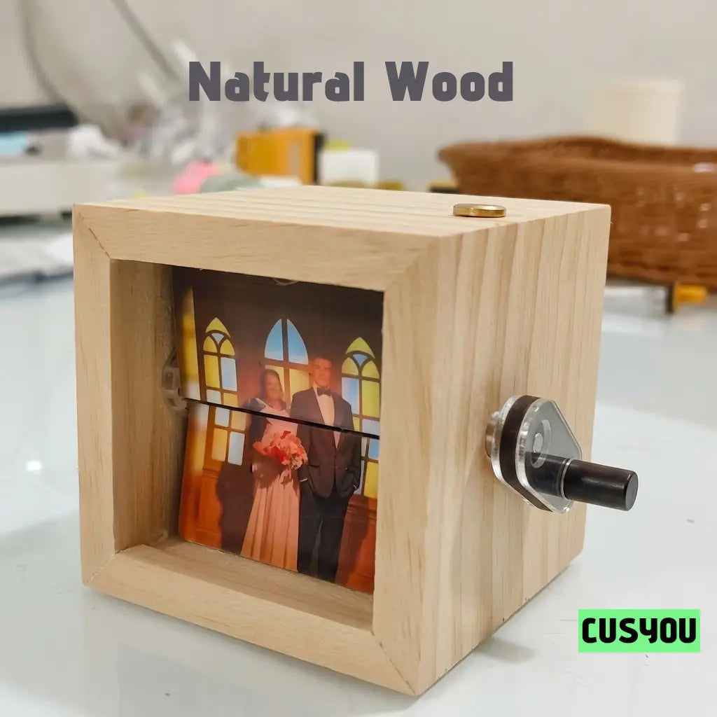 Personalized Photo Flipbook Animation Box, Custom Wooden Photo Book with Light Crank Picture Box Anniversary Birthday Wedding Creative Gifts