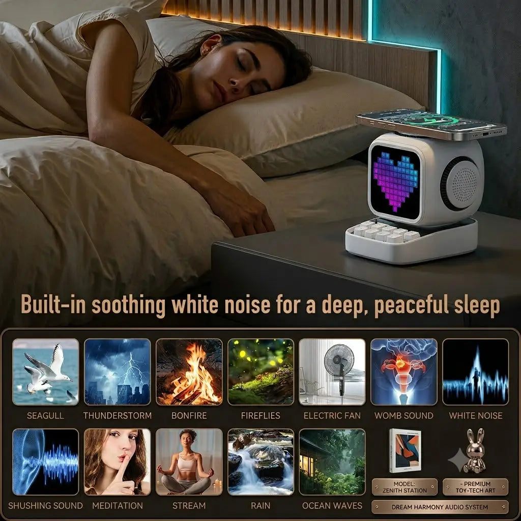 CUSYOU Zenith Station: 5-in-1 Mag-Safe Charging Hub, Hi-Fi Bluetooth Speaker & Sleep Therapy Alarm Clock
