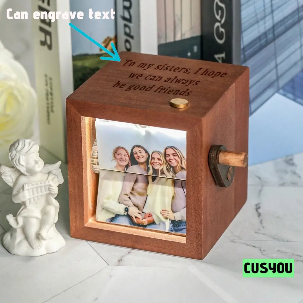Personalized Photo Flipbook Animation Box, Custom Wooden Photo Book with Light Crank Picture Box Anniversary Birthday Wedding Creative Gifts