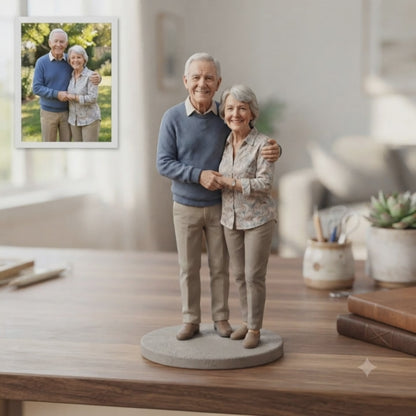 Custom Couple Figurine From Photo, Personalized 3D Statue, Handmade Wedding Anniversary Gift With Wood Base